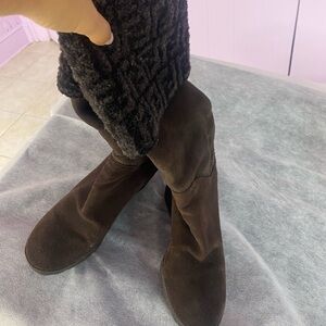 Fendi logo brown suede knee boots 38